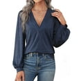 thumbnail image 2 of Fantaslook Deep V Neck Womens Tops Fall Long Puff Sleeve Shirts Dressy Casual Tunic Blouses, 2 of 8