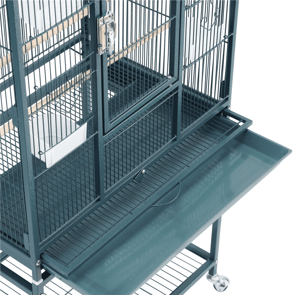 Renwick 53.5"H Large Rolling Metal Pet Cage with Detachable Stand， Navy Blue