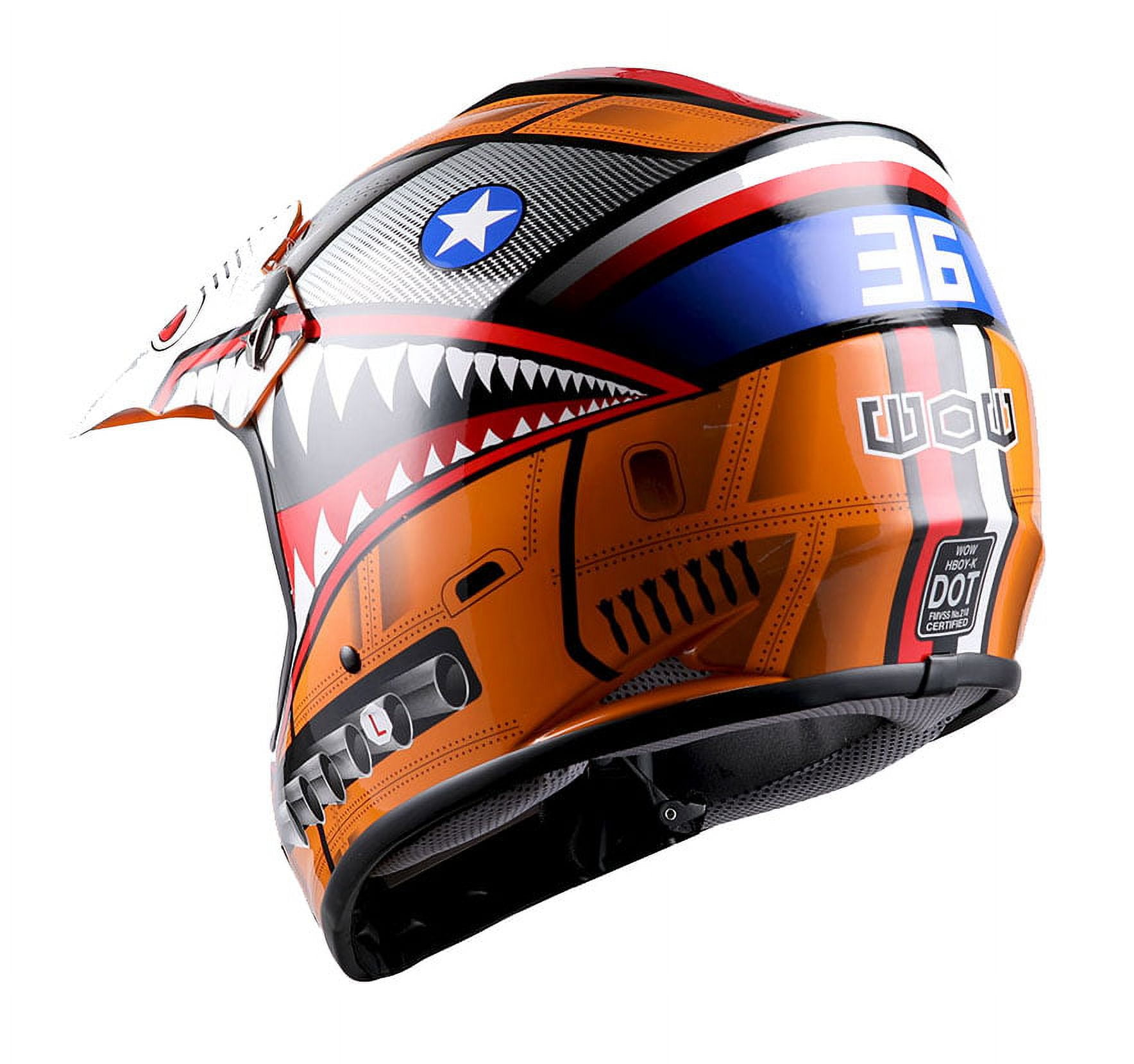 WOW Youth Kids Motocross Helmet BMX MX ATV Dirt Bike HBOY-K Monster Shark Orange