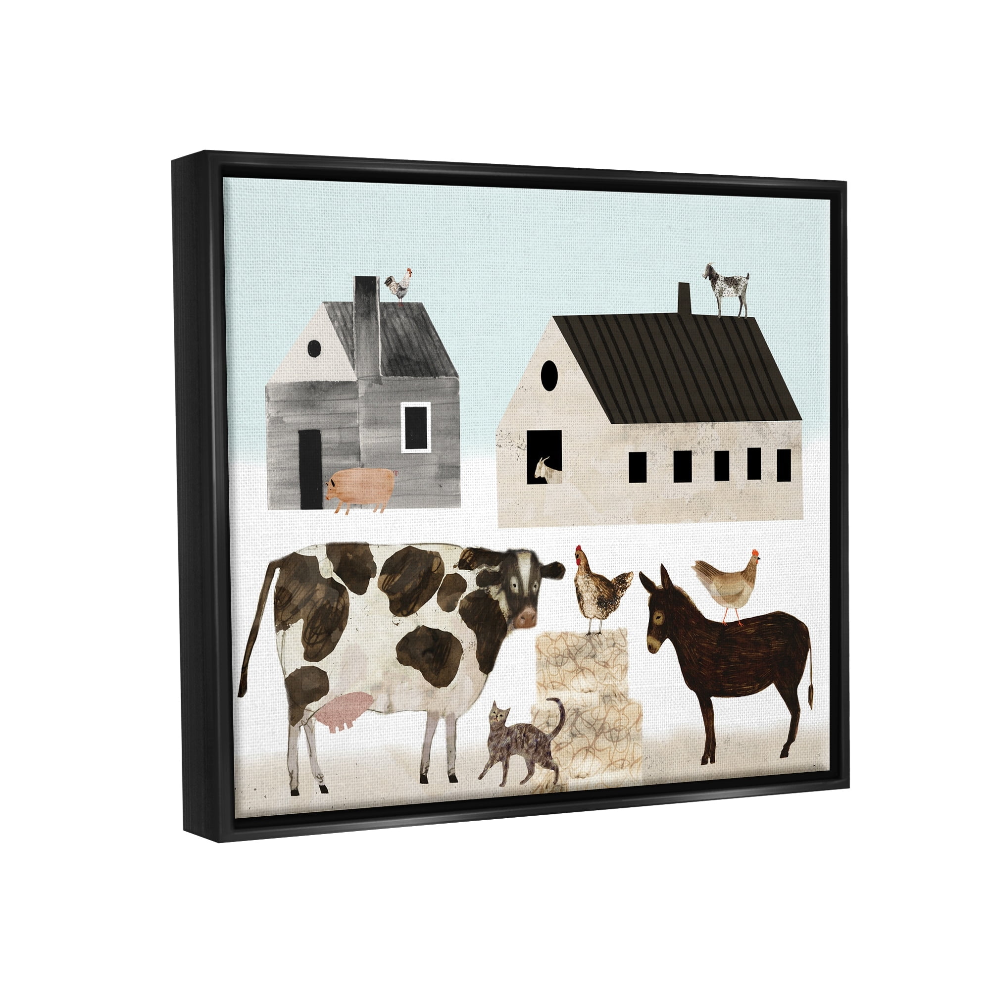 Stupell Industries Minimal Farm Animals Barn and Home Metallic Gold Framed Floating Canvas Wall Art, 24x30, by Victoria Borges