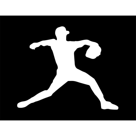 ND091W Baseball Pitcher Pitching The Ball Decal Sticker | 5.5-Inches By 4.7-Inches | Car, Truck Van SUV Laptop Macbook Decal | White Vinyl