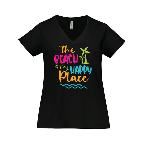 Inktastic Spring Break the Beach is My Happy Place Women's Plus Size V-Neck T-Shirt