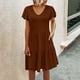 thumbnail image 1 of Puntoco Vestido De Manga Corta Con Cuello En V, Vestido Largo Informal Con Cuello En V Y Bolsillo Con Volantes De Color Sólido Para Mujer Marrón Xl, 1 of 1