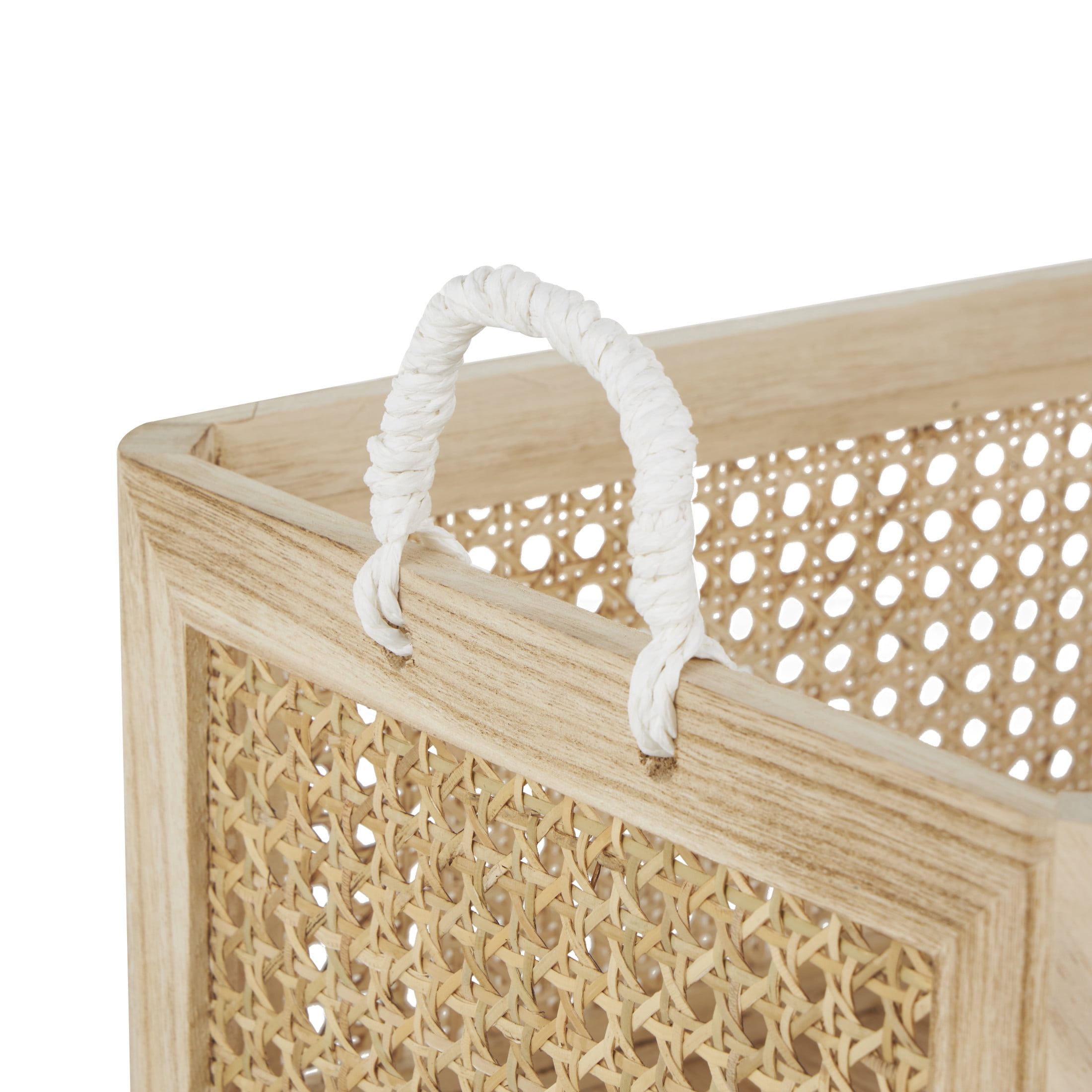 DecMode 16", 15", 13"W Brown Rattan Woven Storage Basket with Rope Handles, 3-Pieces