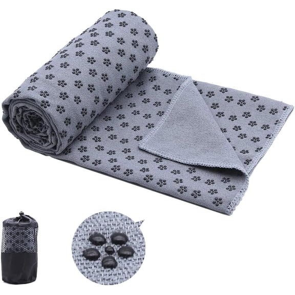 Microfiber Non Skid Yoga Towel Yoga Mat-Size 24"x72" with Carry Bag (gray)