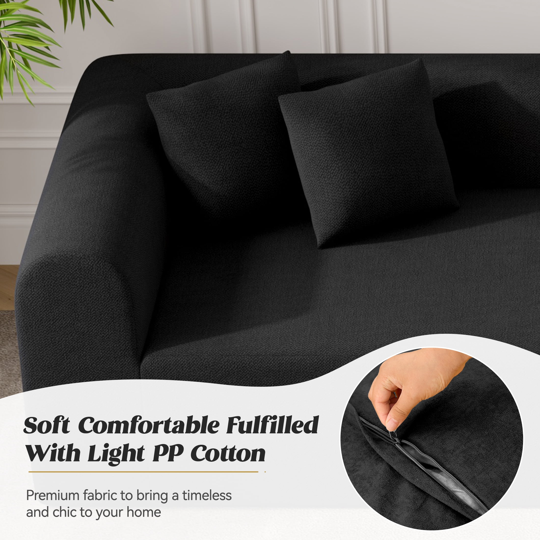 Hawsaiy 126" Oversized Modular Sectional Sofa, Modern Deep Seat Curved Cloud Couch, Soft Chenille Upholstered Sofa for Living Room, Black, No Assembly