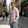 thumbnail image 2 of Men's Regular Fit Formal Long Sleeve Shirt Solid Color Lapel Collar Button Front Business Office Daily Wear,S,Pink, 2 of 8