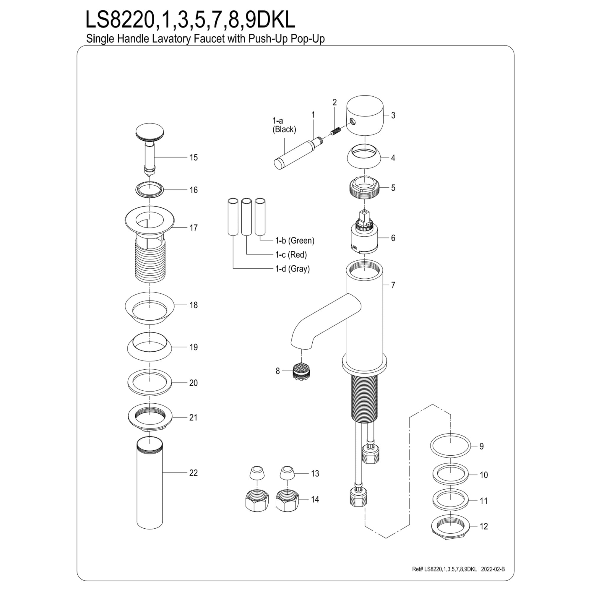 Kingston Brass LS8221DKL Kaiser One-Handle 1-Hole Bathroom Faucet with Push Pop-Up Drain in Polished Chrome