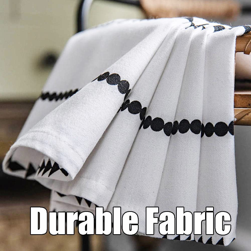 CHUNTIAN Rod Pocket Semi Blackout White Boho Decor Window Curtain with Tassels, Black Striped Geometric Pattern Bohemian Room Drape, Country Chic Cotton Linen Curtain for Bedroom, 52" x 63", 1 Panel