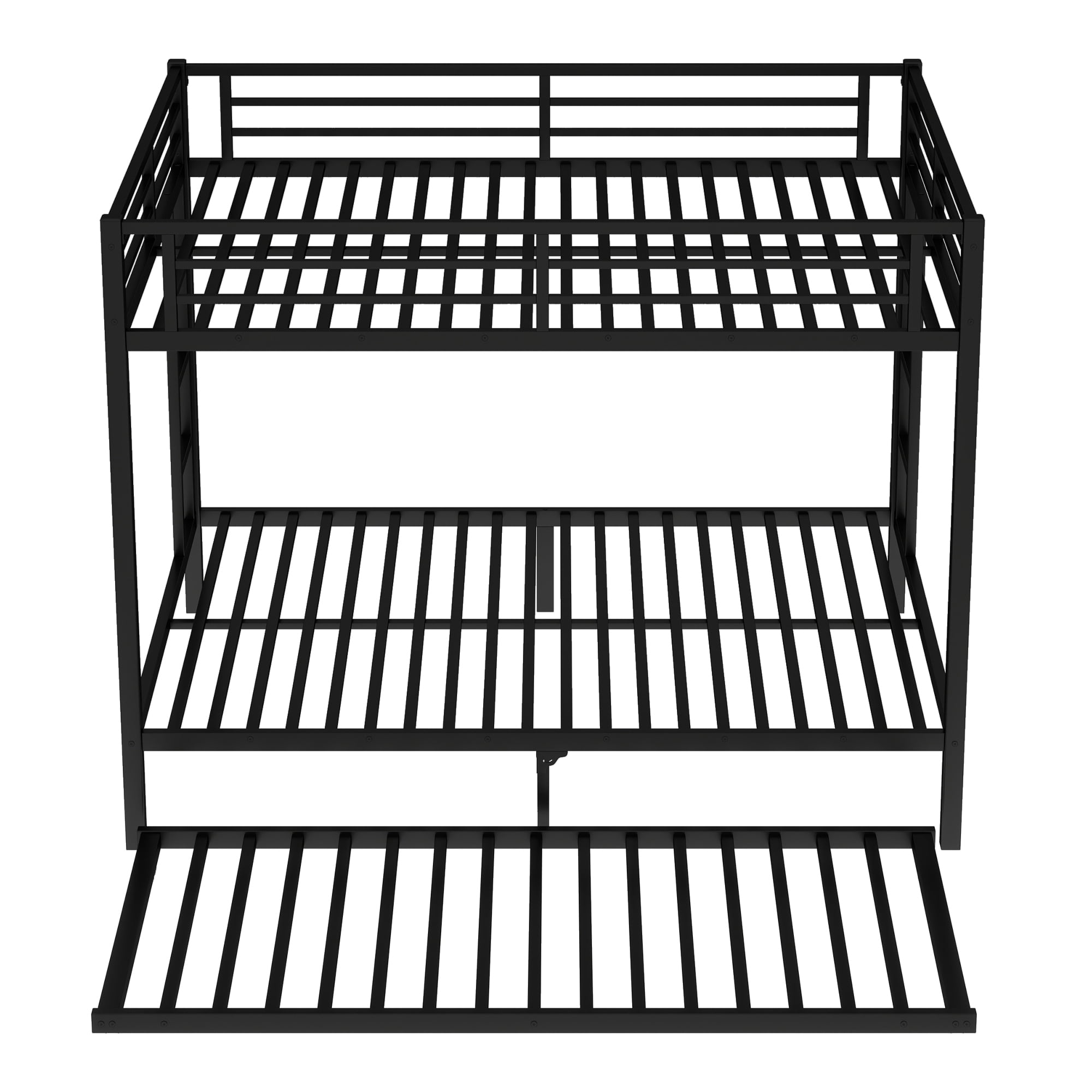 Leumius Queen over Queen Bunk Bed with Twin Size Trundle, Metal Bunk Bed for Kids and Teens, Black