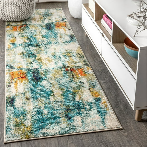 JONATHAN Y CONTEMPORARY POP 2 x 8 Runner Rug, Modern Abstract Waterfall - Blue/Cream, CTP100A-28