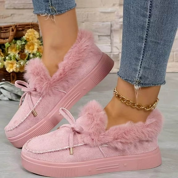 Wowcloth Women's Fleece-Lined Snow Boots – Fashion Casual Winter Warm with Bow Decoration, Round Toe, and Thick Flat Sole for Daily Wear