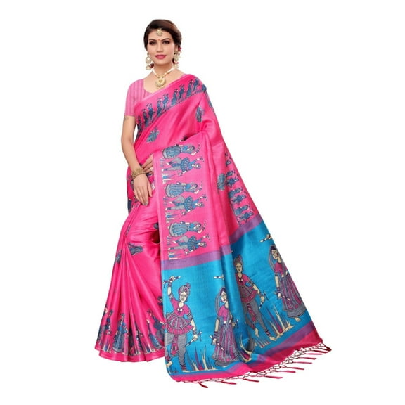 Multi color khadi cotton saree/sari with running blouse For Women/Girls