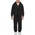 thumbnail image 5 of 2 Piece Boys Zip Up Athletic Sweatsuit Hoodie Jacket and Joggers Sweatpants Lightweight Fleece Sportswear Set for Kids (Black, 12-13 Years), 5 of 6