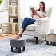 thumbnail image 2 of Round Linen Ottoman Foot Stool – Padded Footrest with Non-Skid Pine Legs, Soft Step Stool for Couch, Desk, Dorm, Office, Hallway Dark Grey, 2 of 4