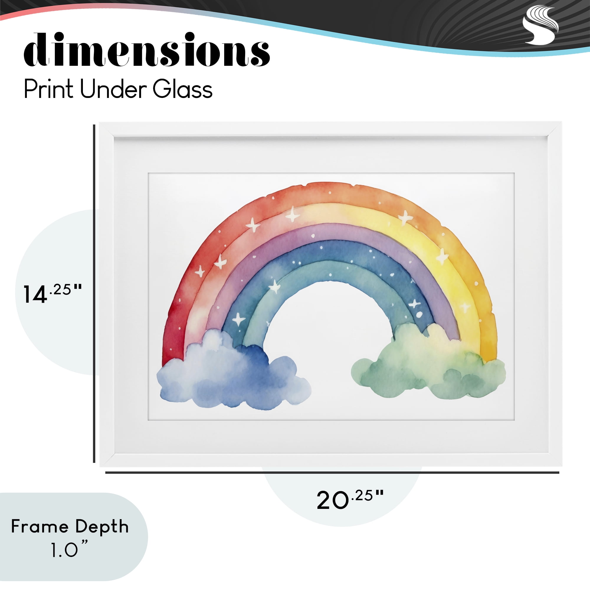Stupell Industries Colorful Rainbow with White Stars White Framed Print Under Glass, design by Creative Studio