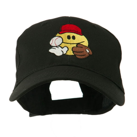 Baseball Smile Glove and Ball Embroidered Cap - Black OSFM
