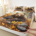 thumbnail image 3 of Homewish Jungle Brown Bear Twin Sheet Sets for Men, Rustic Rustic Wildlife Twin Fitted Sheet, Maple Leaf Botanical Flat Sheet, Super Cozy Room Decor, 3-Piece, 3 of 7