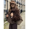 thumbnail image 5 of Women'S Cropped Faux Fur Jacket with Hidden Pockets and Buttons Plush Shawl Collar Cardigan Coat Dark Brown S, 5 of 9