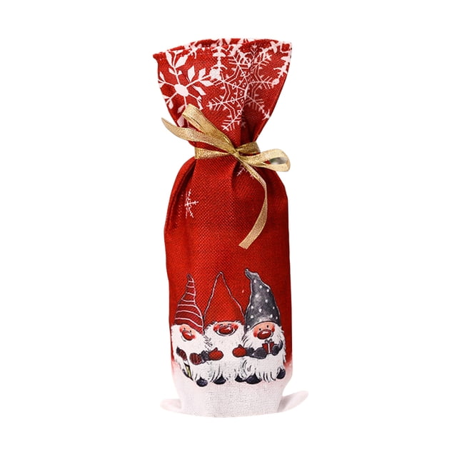 Inteprter Cubierta de botella de vino de Navidad encaje Santa Claus bosque manga protectora a prueba de polvo cerveza de Navidad ropa bolsa fiesta Hotel Kits de decoración para fiestas Rojo Inteprter HA068253-01