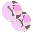 thumbnail image 1 of Lettre Y Initiale Monogramme Rayures Roses Ensemble de 2 Porte-Gobelets sous-Verre de Voiture, 1 of 1