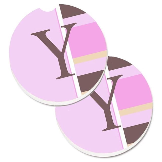 Lettre Y Initiale Monogramme Rayures Roses Ensemble de 2 Porte-Gobelets sous-Verre de Voiture