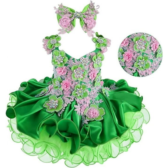 Jenniferwu Infant Toddler Baby Newborn Little Girl's Pageant Party Birthday Dress G588 Greenpink 0-3M