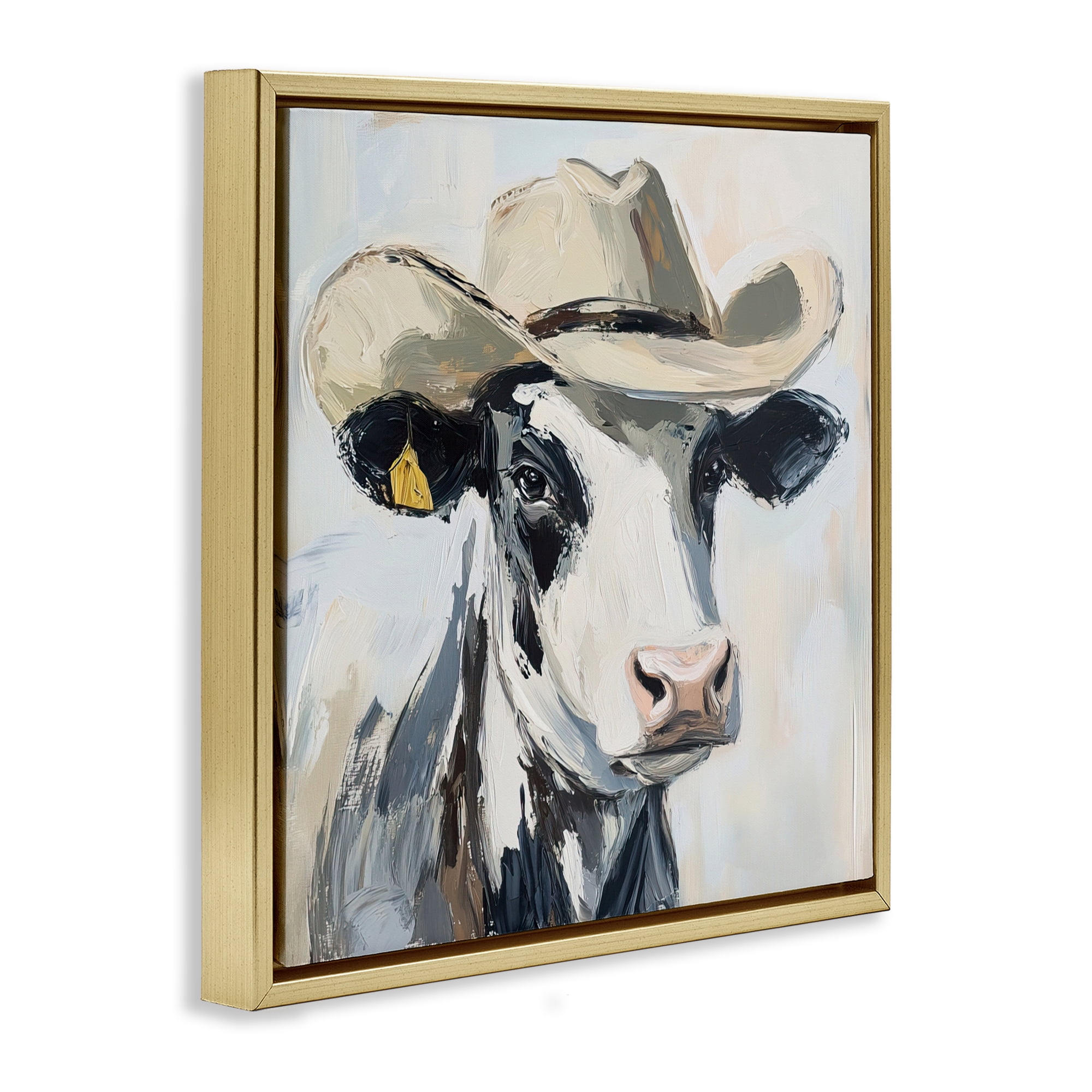 Stupell Industries Cowboy Carl Cow Gold Framed Floater Canvas Wall Art, design by Tina LeCour