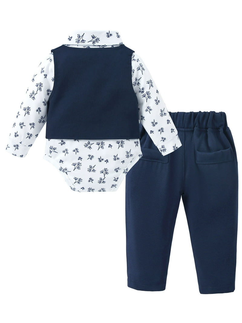 Baby Boy Clothes Suit Newborn 0-18 Months Waistcoat Print Dress