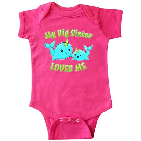 

Inktastic My Sister loves me- cute narwhal Gift Baby Boy or Baby Girl Bodysuit