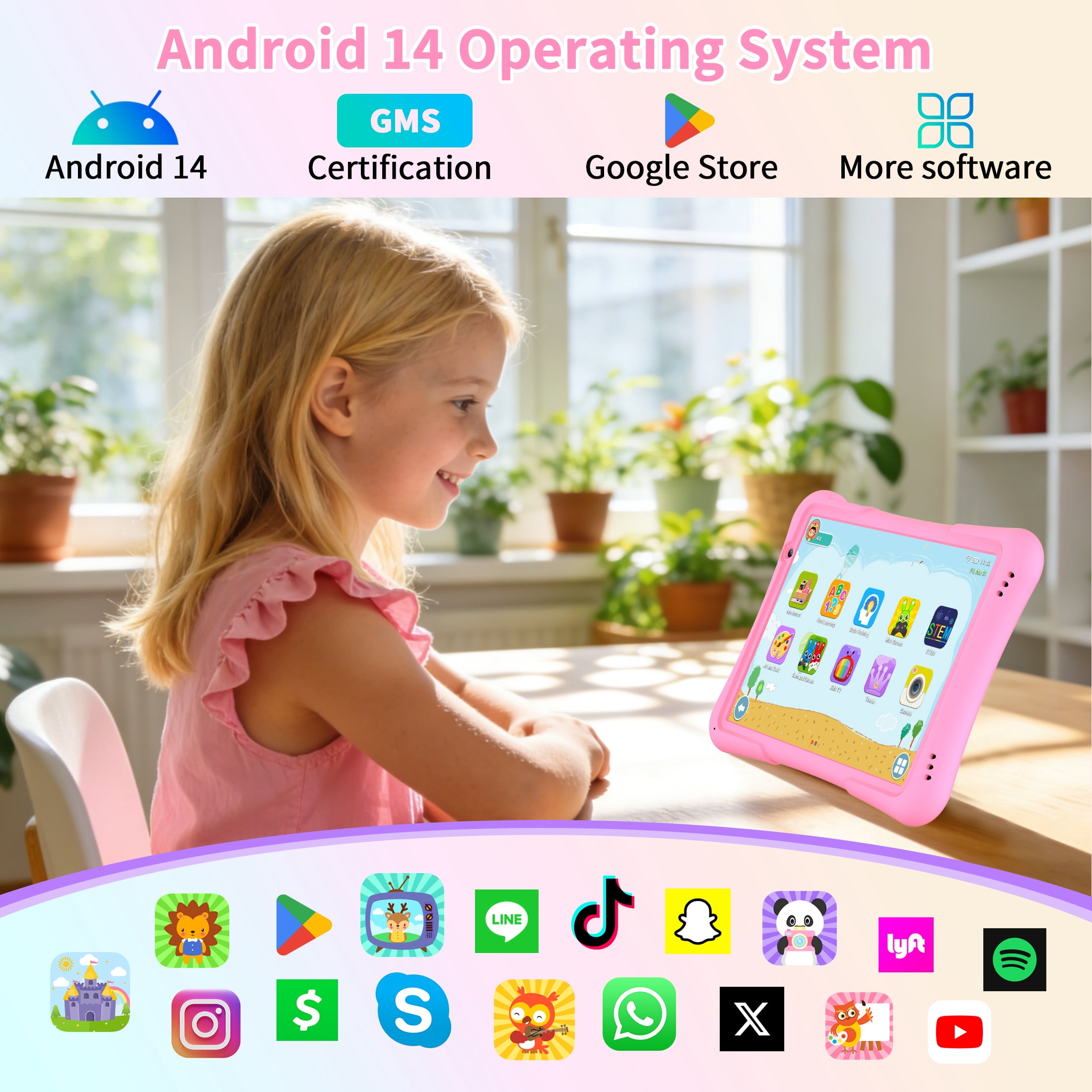 QunyiCo Kids Tablet 10 inch,Android Tablet for Kid,4GB RAM 32GB ROM,Quad Core Processor,Parental Control,1280 * 800 Resolution,6000mAh Battery,Pink