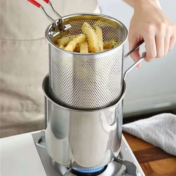 Stainless Steel Deep Frying Pot with Strainer Basket - Small Fryer with Long Handle