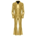thumbnail image 3 of Zaldita Mens 70s Disco Metallic Shiny Jumpsuit Lapel Flare Sleeve Zip Up Long Pants Bottom Leotard Gold M, 3 of 7