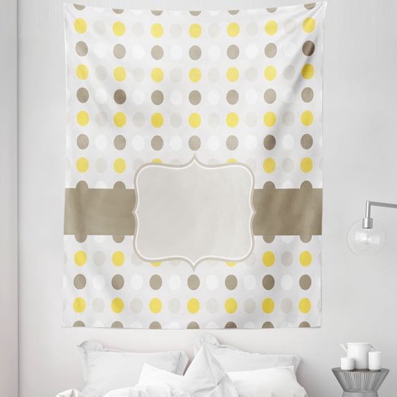 Abstract Tapestry, Abstract 60s 50s Inspired Home Design Polka Dots Image, Fabric Wall Hanging Decor for Bedroom Living Room Dorm, 5 Sizes, Pale Brown Marigold, by Ambesonne