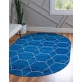 thumbnail image 2 of Unique Loom 3151588 4 x 6 ft. Geometric Trellis Frieze Oval Rug, Navy Blue, 2 of 15