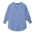 thumbnail image 6 of Fantaslook Plaid Womens Button Down Shirts 3/4 Sleeve V neck Tops with Smocked Cuffs Dressy Cotton Blouses, 6 of 10