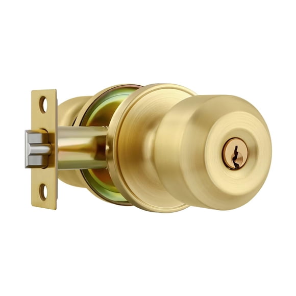 Leydebong 1 Pack Keyed Entry Door Knobs with Lock, Gold Door Locks, Interior and Exterior Door Lock, Reversible for Right/Left Handing