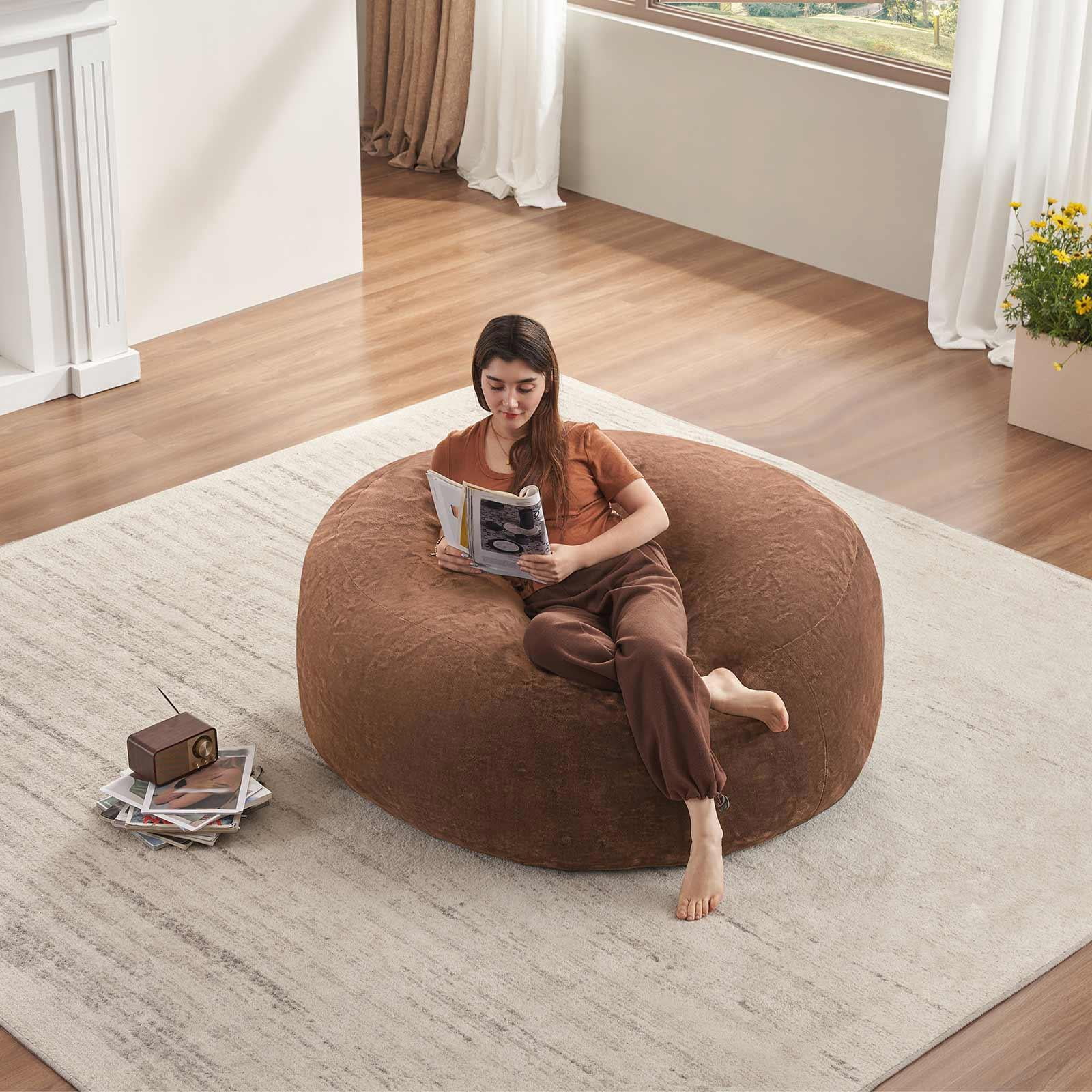 Hommoo 5FT Bean Bag Chair, Memory Foam Filling Soft Sofa with Flannel Cover, Round Sofa for Living Room, Bedroom, College Dorm, Coffee