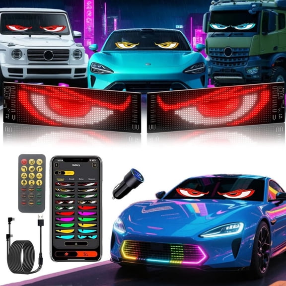 Bluetooth Car LED Display Sign with Remote Control, Window Message Display for Vehicles, Customizable LED Light Car Sticker with Multiple Patterns, USB Rechargeable Automotive Decoration