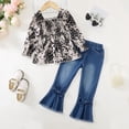 thumbnail image 2 of 3T Baby Girls Clothes 4T Girls Denim Pant Set Toddler Girls Long Sleeve Floral Top Jeans Pants 2PCS Set Black, 2 of 8