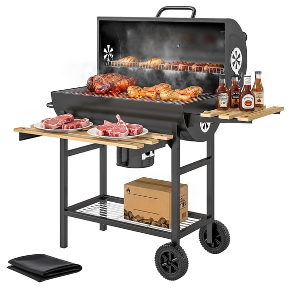 Outsunny Barbecue au Charbon avec Tablettes Pliables, Barbecue, Noir
