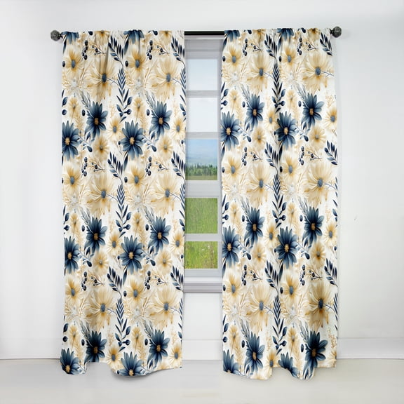 Designart "Seashell Coastal Serenity" Floral Blackout Curtain Panels