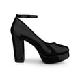 thumbnail image 3 of BLISSFUL STEP Women's Block Heel Pumps Platform Ankle Strap Round Toe Heel Black 10, 3 of 7