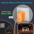 thumbnail image 5 of 45W Super Fast USB C Charger for iPhone 17 16 Pro Max Charger, 10FT Long iPhone Chargers Fast Charging Cord Cable for iPhone 17 16 Pro Max/17 16 Pro/16 Plus,15 Pro Max/15, Android Phone-Orange, 5 of 5