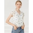 thumbnail image 2 of Blusa de gasa ligera con volantes para mujer Allegra K Blanco Violeta L, 2 of 6
