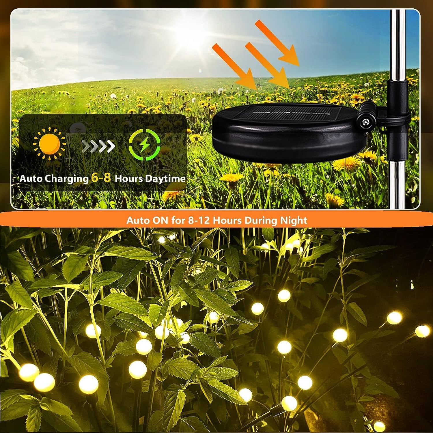 Aertyole 4 Pack Solar Garden Lights Outdoor, Upgraded 32 LED Firefly Solar Lights for Outside, Waterproof Solar Powered Outdoor Lights for Yard Garden Decor Party Decorations (Warm White)