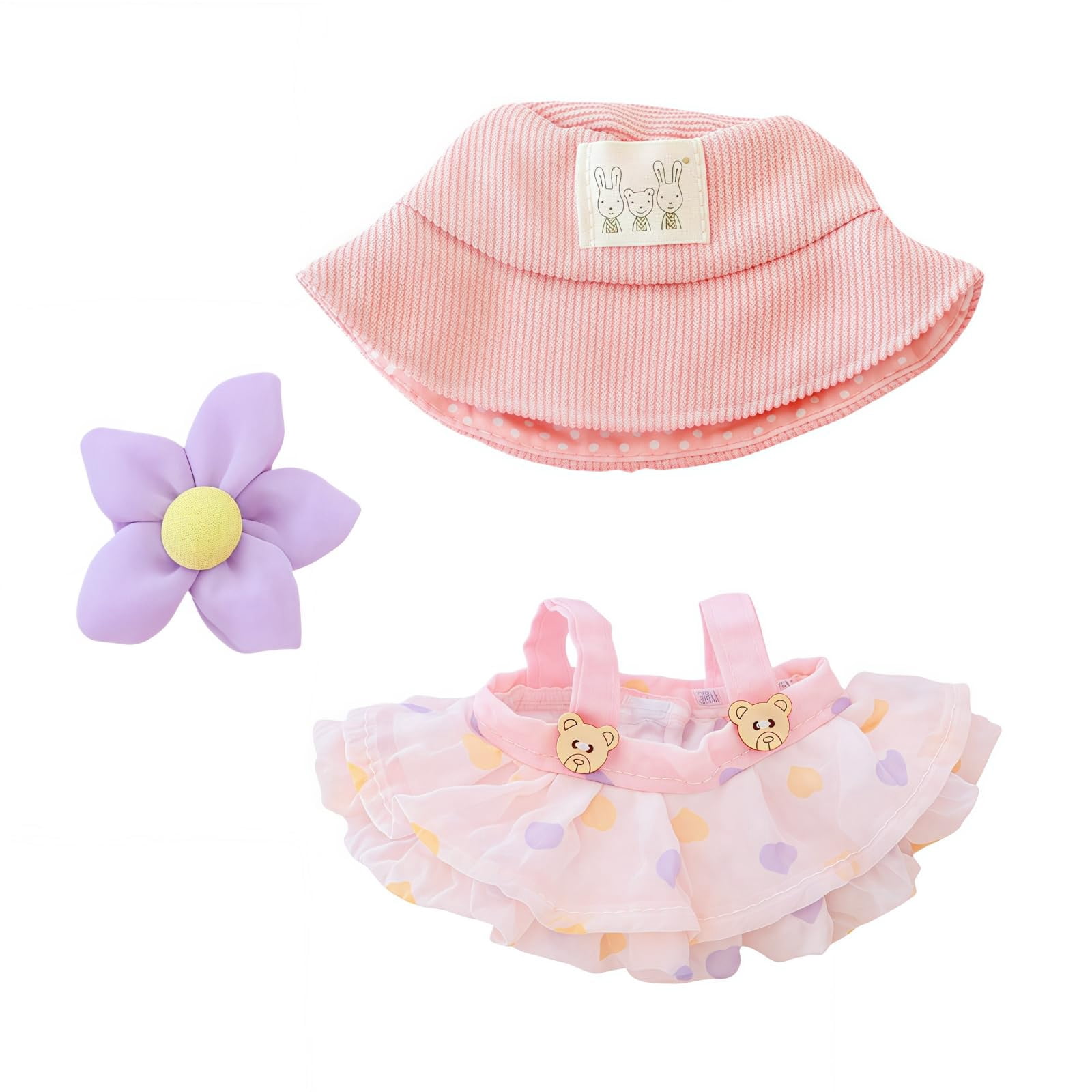 Doll Clothes 2-Piece Set - Pink Hat & Skirt Outfit for 17cm/20cm Dolls, Soft Fashion Accessories Dolls