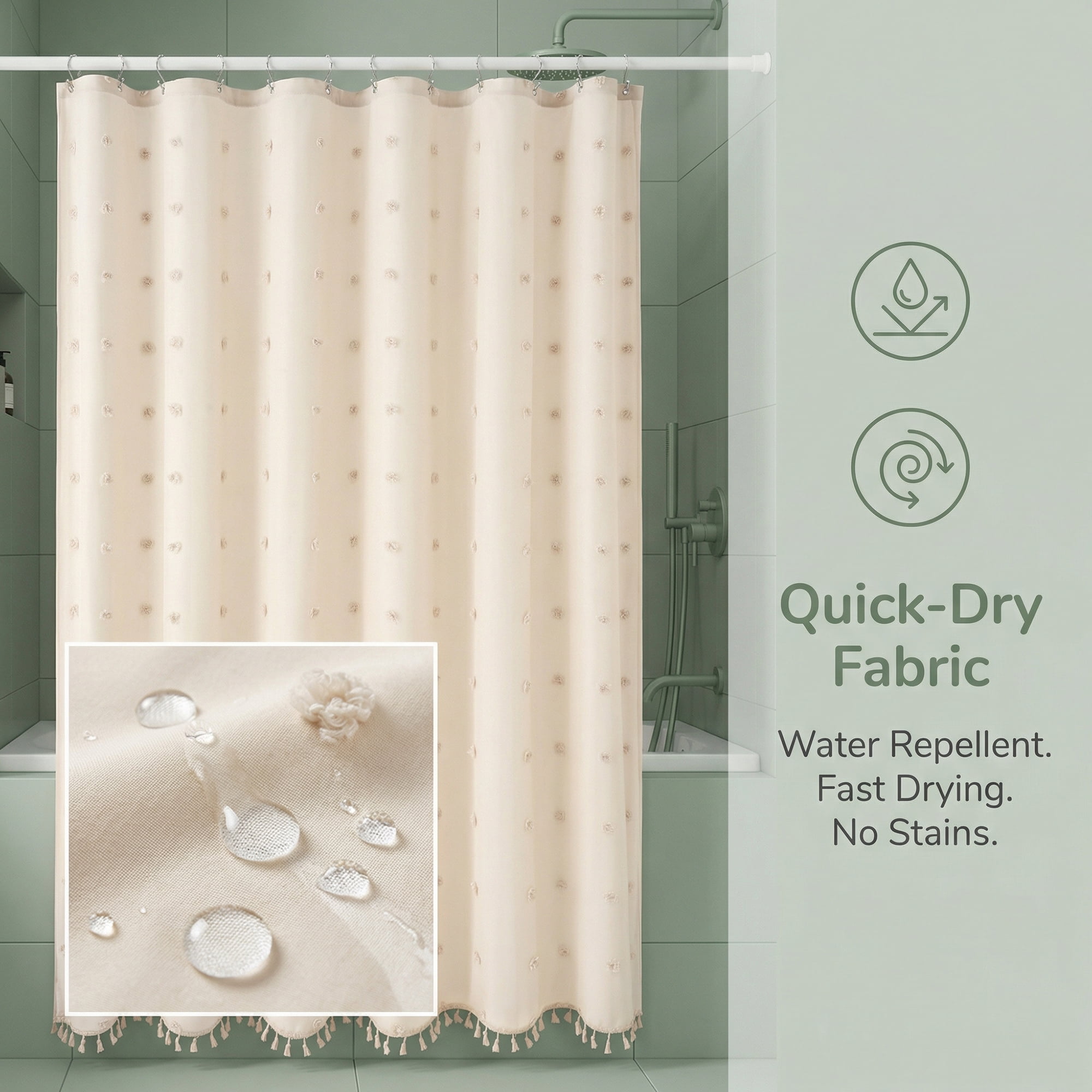 Unique Bargains Geometric Texture Shower Curtain Sets with Hooks Beige 72"W x 72"L