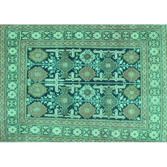 Ahgly Company Indoor Rectangle Persian Turquoise Blue Traditional Area Rugs, 2' x 4'