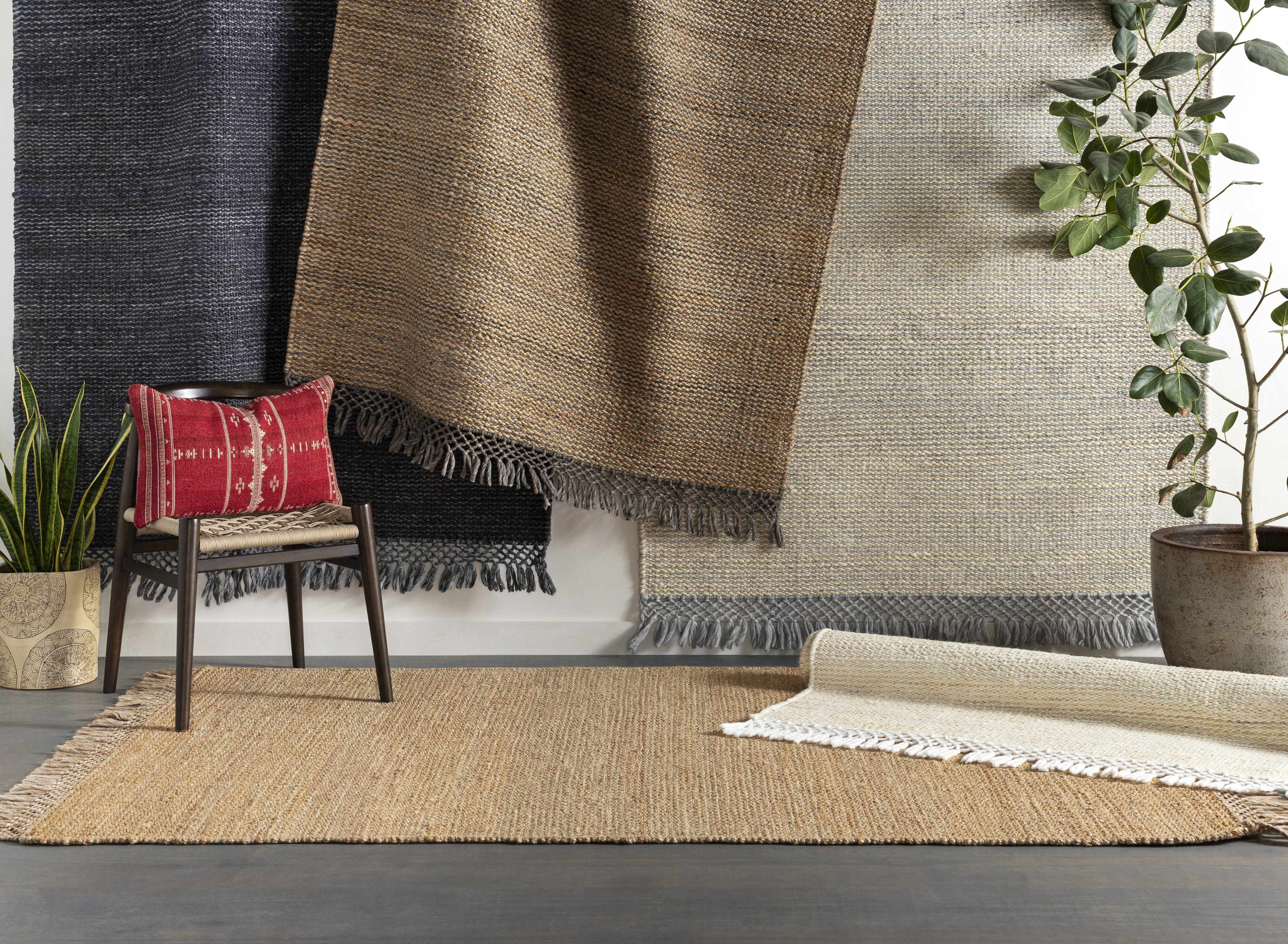 Hauteloom Mattaponi Jute Living Room, Bedroom Area Rug - Contemporary - Slate Blue, Pale Blue, Cream - 5' x 7'6"